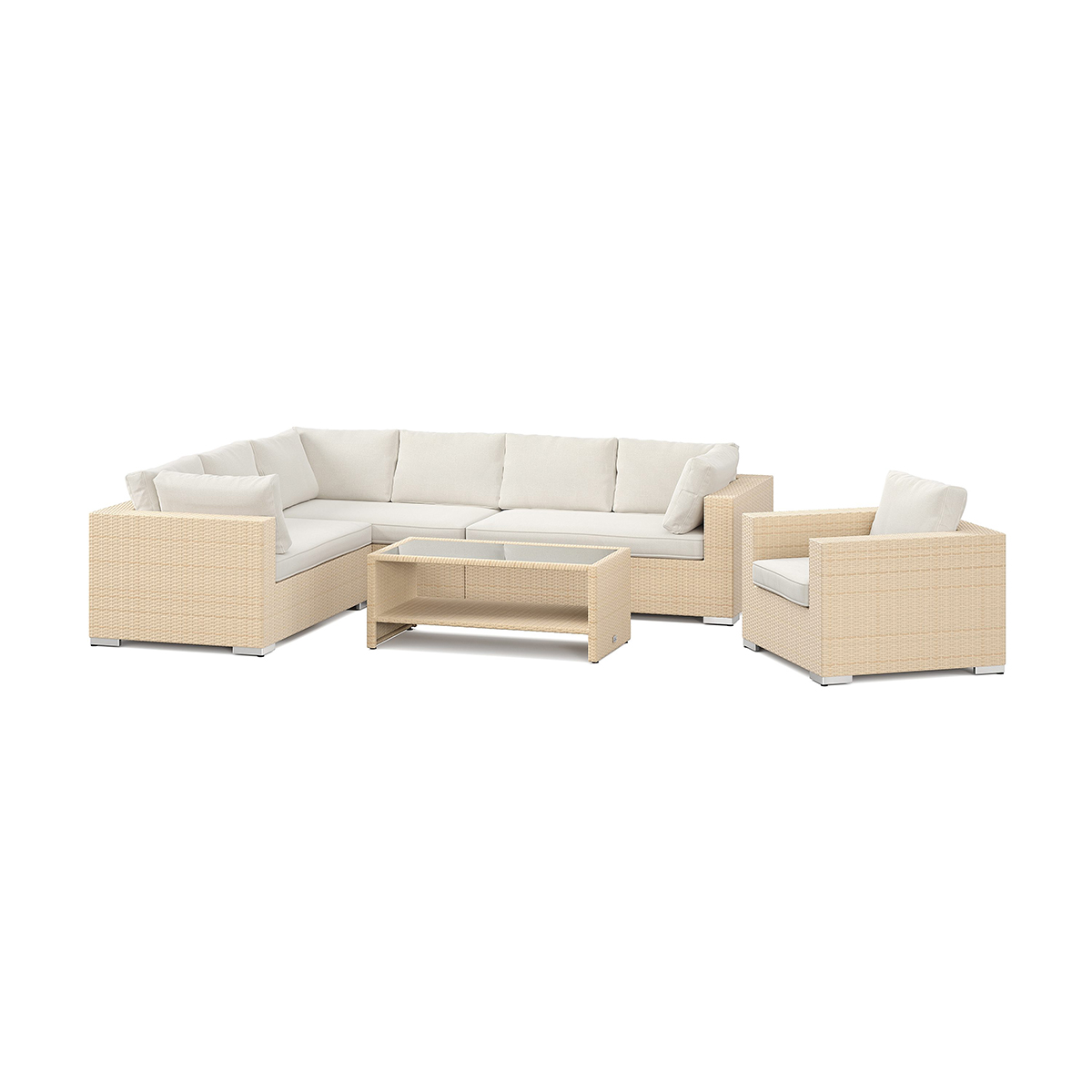 Loungegrupp Comfort Garden Bahamas utomhus L-soffa höger 7-sits med fåtölj och bord med hylla