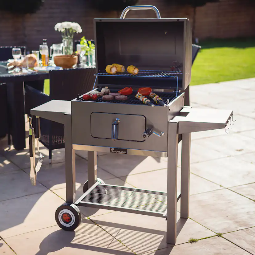 Kolgrill Landmann Tennessee Broiler Grilltunna med Fällbara Sidobord & Integrerad Termometer