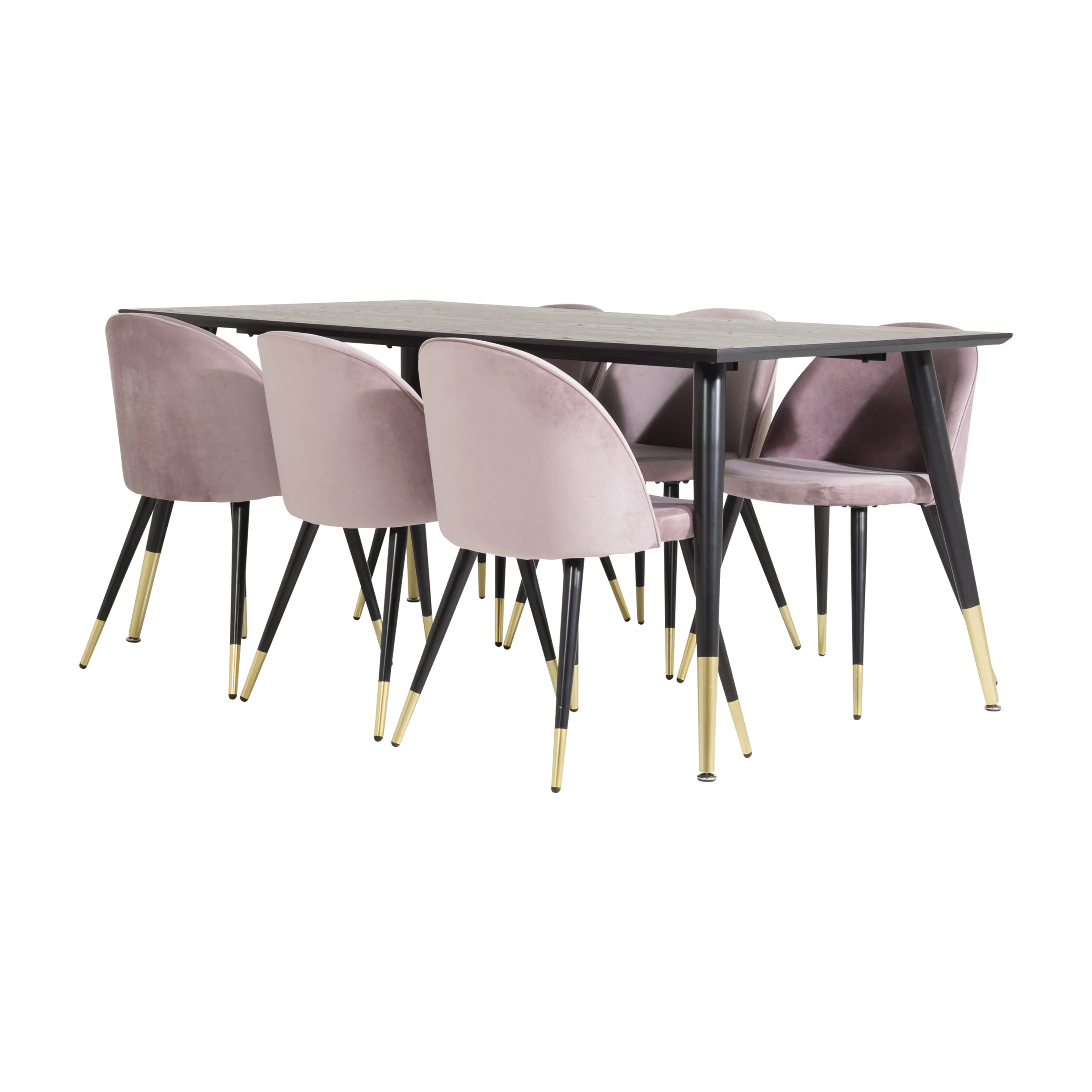 Dipp Dining Table 180 Black/Brass+Velvet Brass Dusty Pink 6 Svart/Mässing/Rosa, Sammet