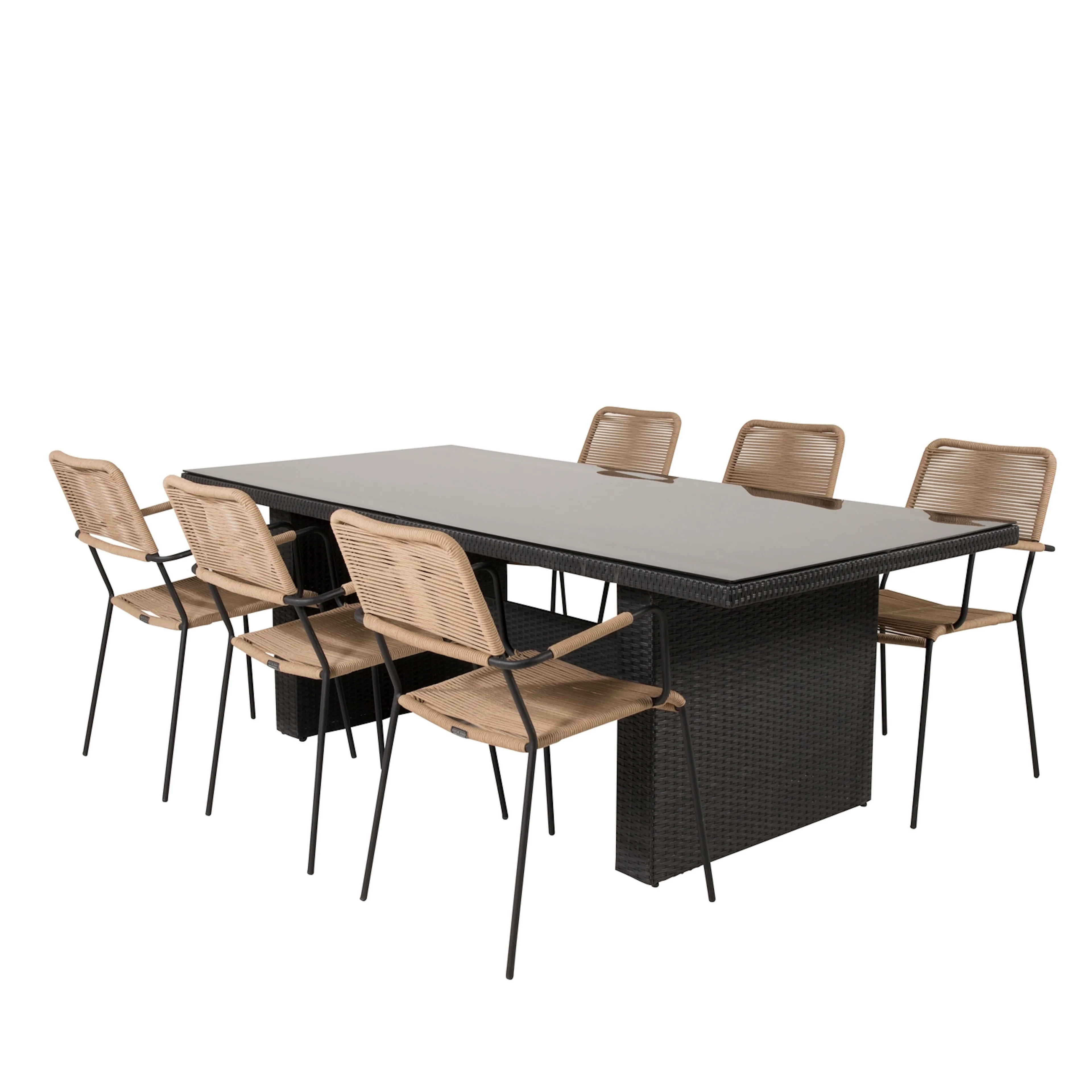 Padova Dining Table 200*100 - Svart+Lindos - Armchair - Svar Svart/Natur