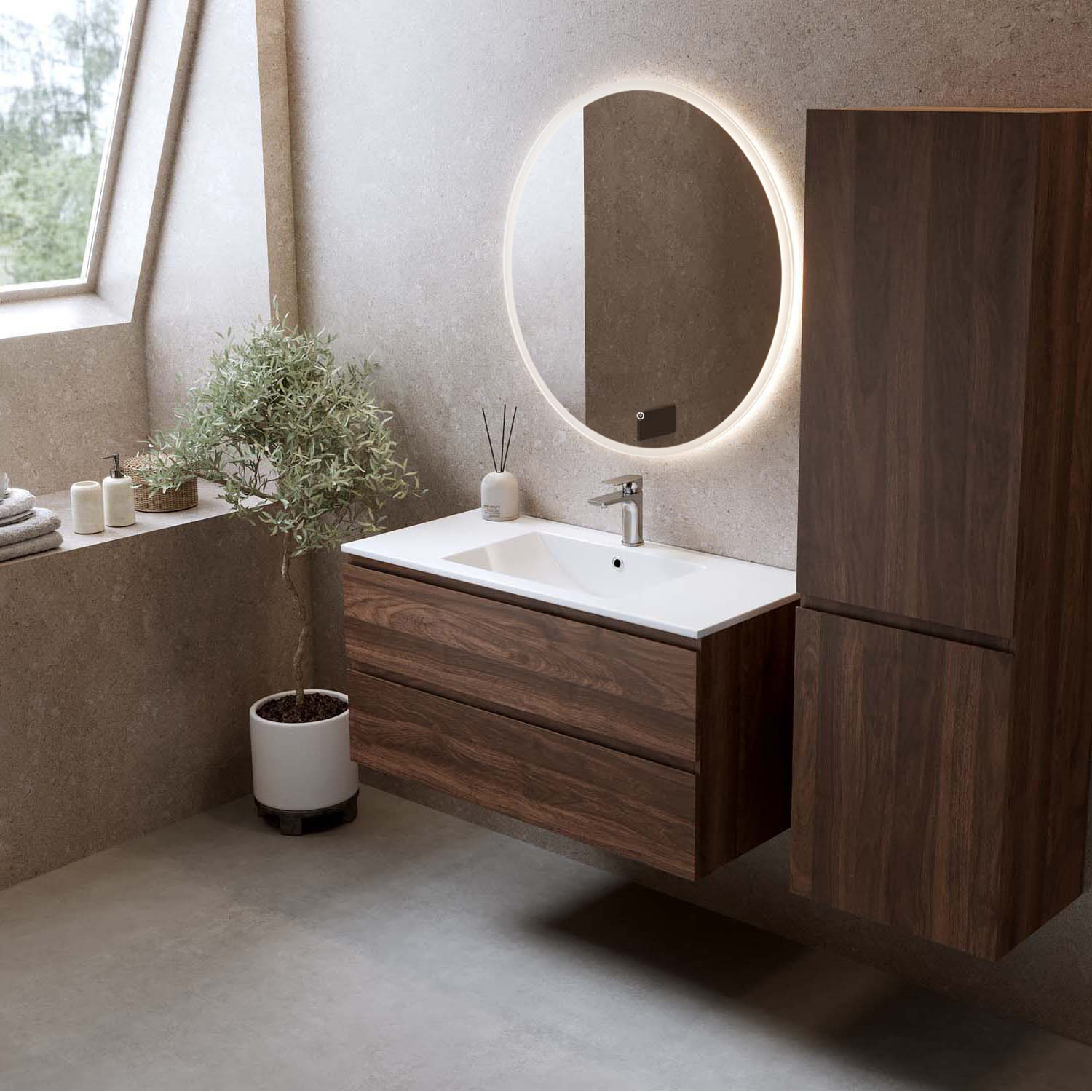 Tvättställsskåp Bathlife Eufori med Tvättställ och Spegel Skina