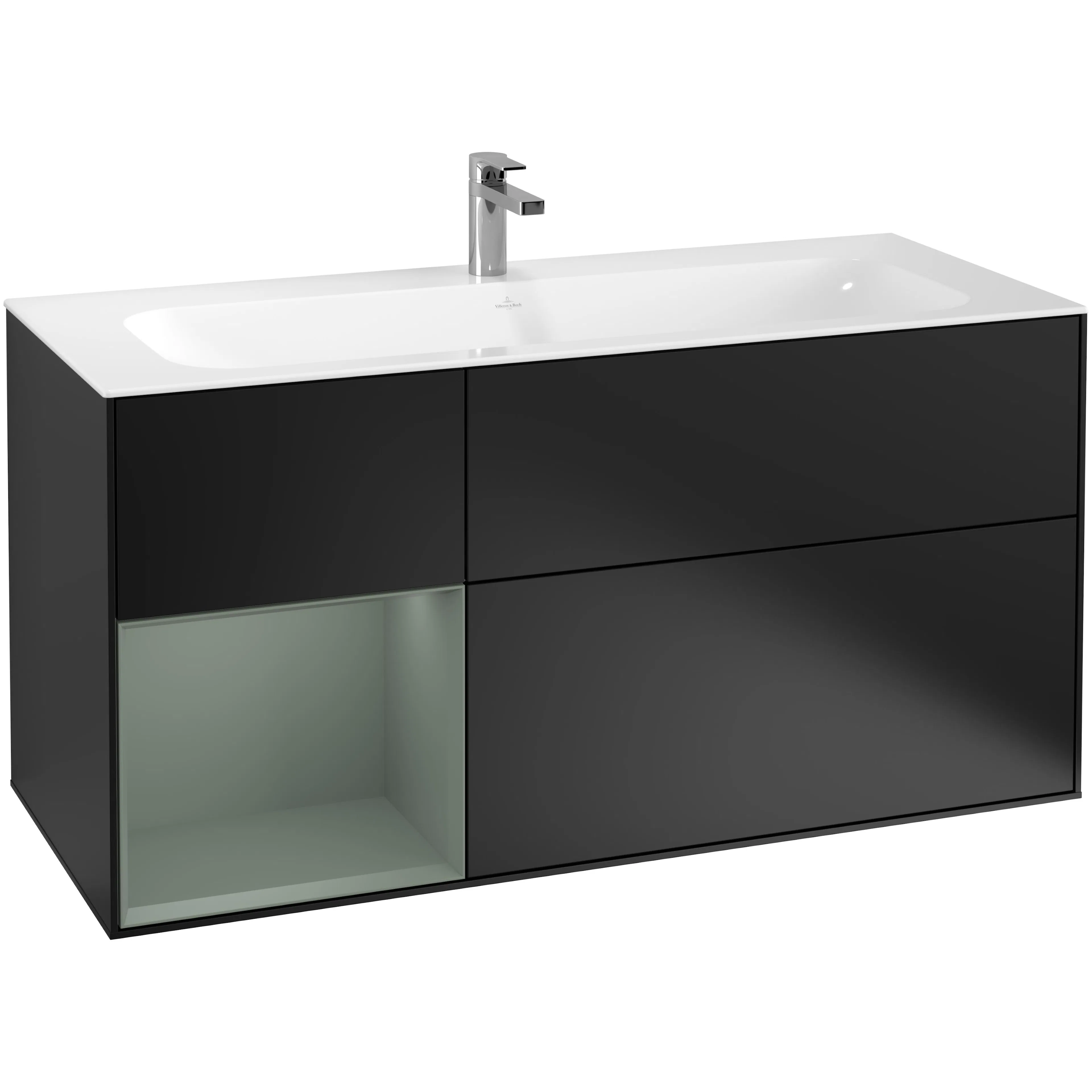 Tvättställsskåp Villeroy & Boch Finion F060GMPD Svart Mattlack/Oliv Mattlack, Lucka Vänster
