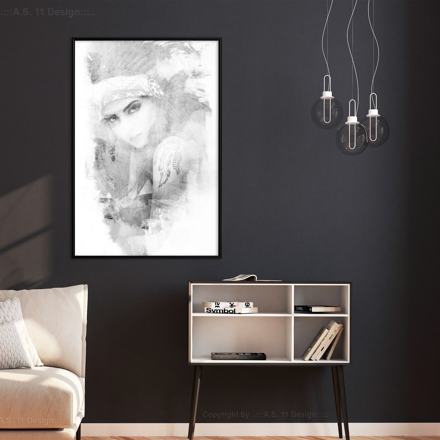 Poster Artgeist Affisch Ethnic Look Svart/Vit