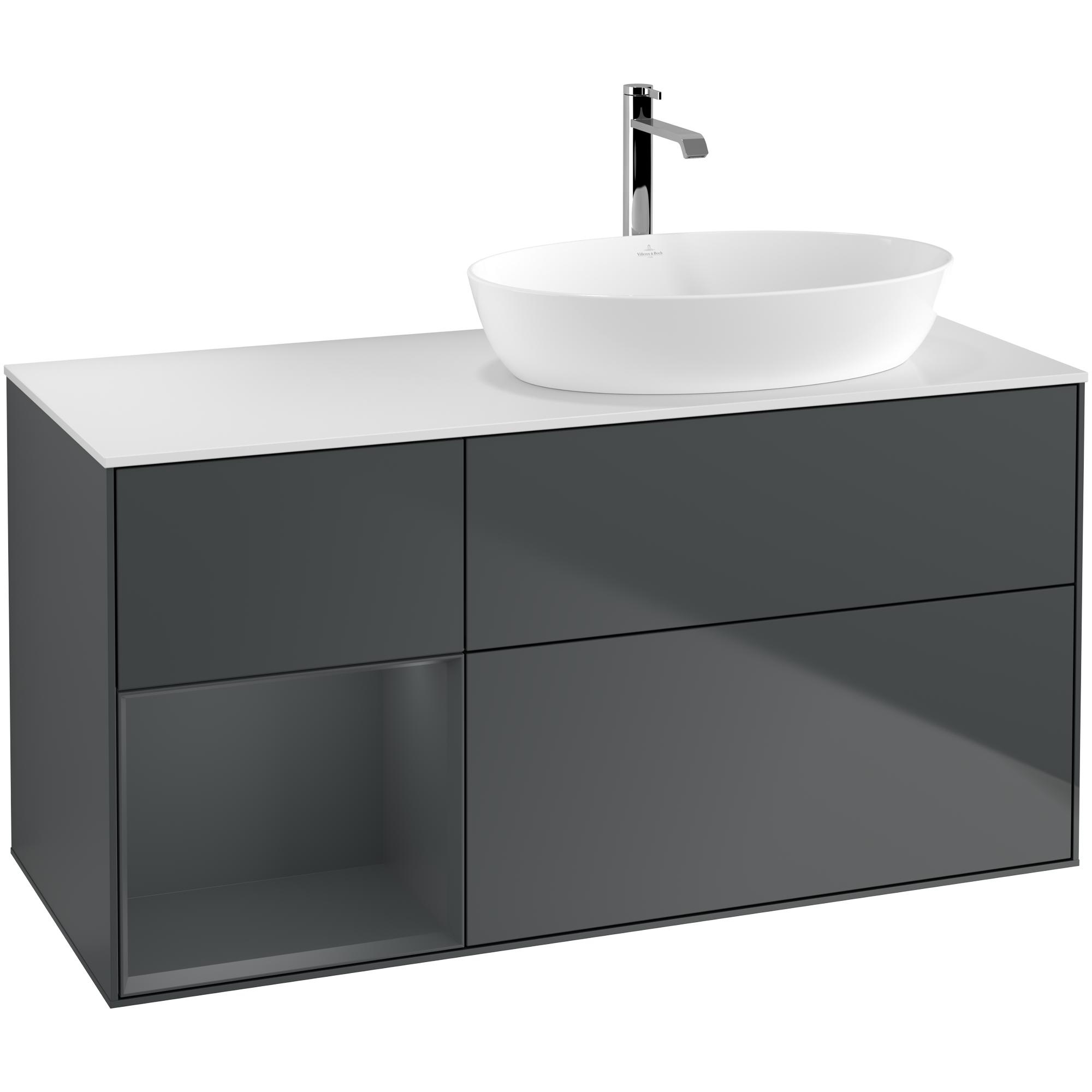 Tvättställsskåp Villeroy & Boch Finion med 3 Lådor Hylla och Bänkskiva för Ocentrerat Tvättställ från Artis & Collaro