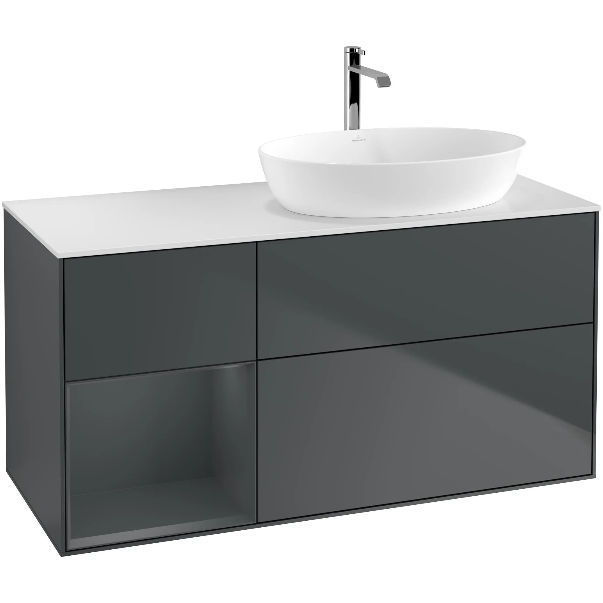 Tvättställsskåp Villeroy & Boch Finion med 3 Lådor Hylla och Bänkskiva för Ocentrerat Tvättställ från Artis & Collaro