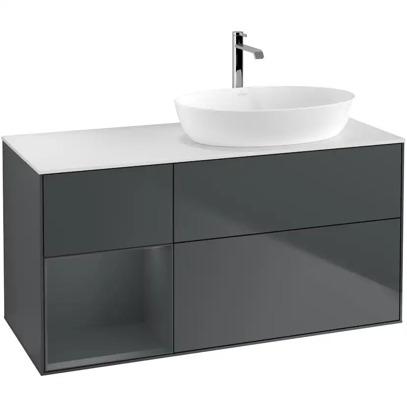 Tvättställsskåp Villeroy & Boch Finion med 3 Lådor Hylla och Bänkskiva för Ocentrerat Tvättställ från Artis & Collaro