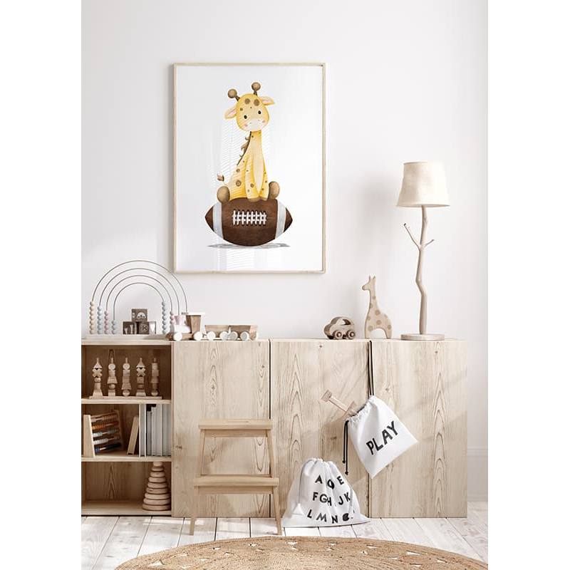 Poster Gallerix Giraffe With American Football
