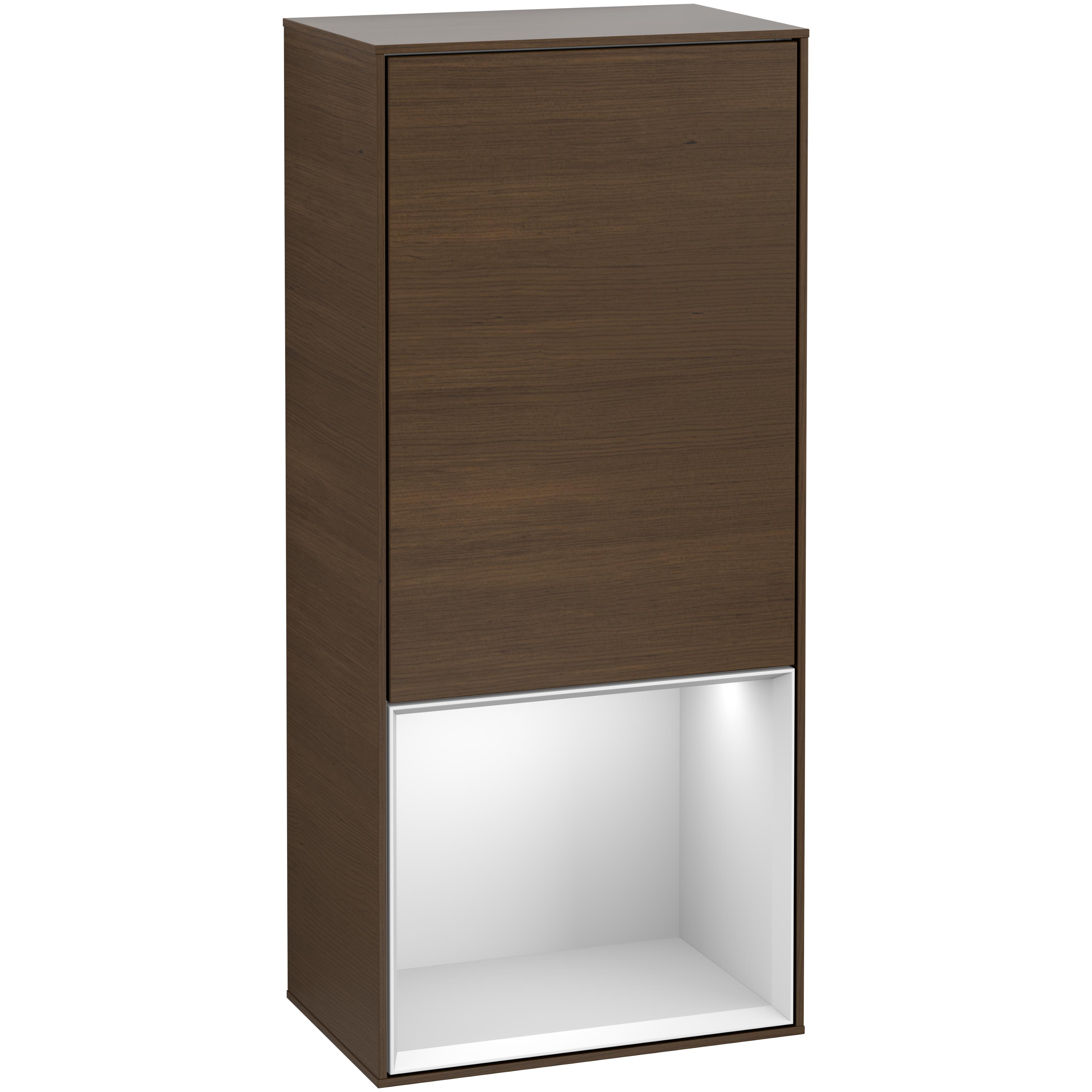 Sidoskåp Villeroy & Boch Finion G550MTGN Valnötsfanér, Vit Mattlack, Gångjärn Höger, Med Väggbelysning