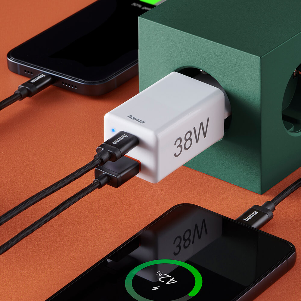 Miniladdare HAMA USB-C + USB-A Qualcomm 3.0 38W Vit