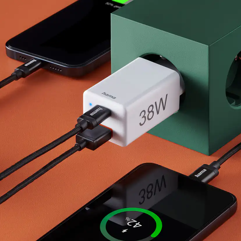Miniladdare HAMA USB-C + USB-A Qualcomm 3.0 38W Vit