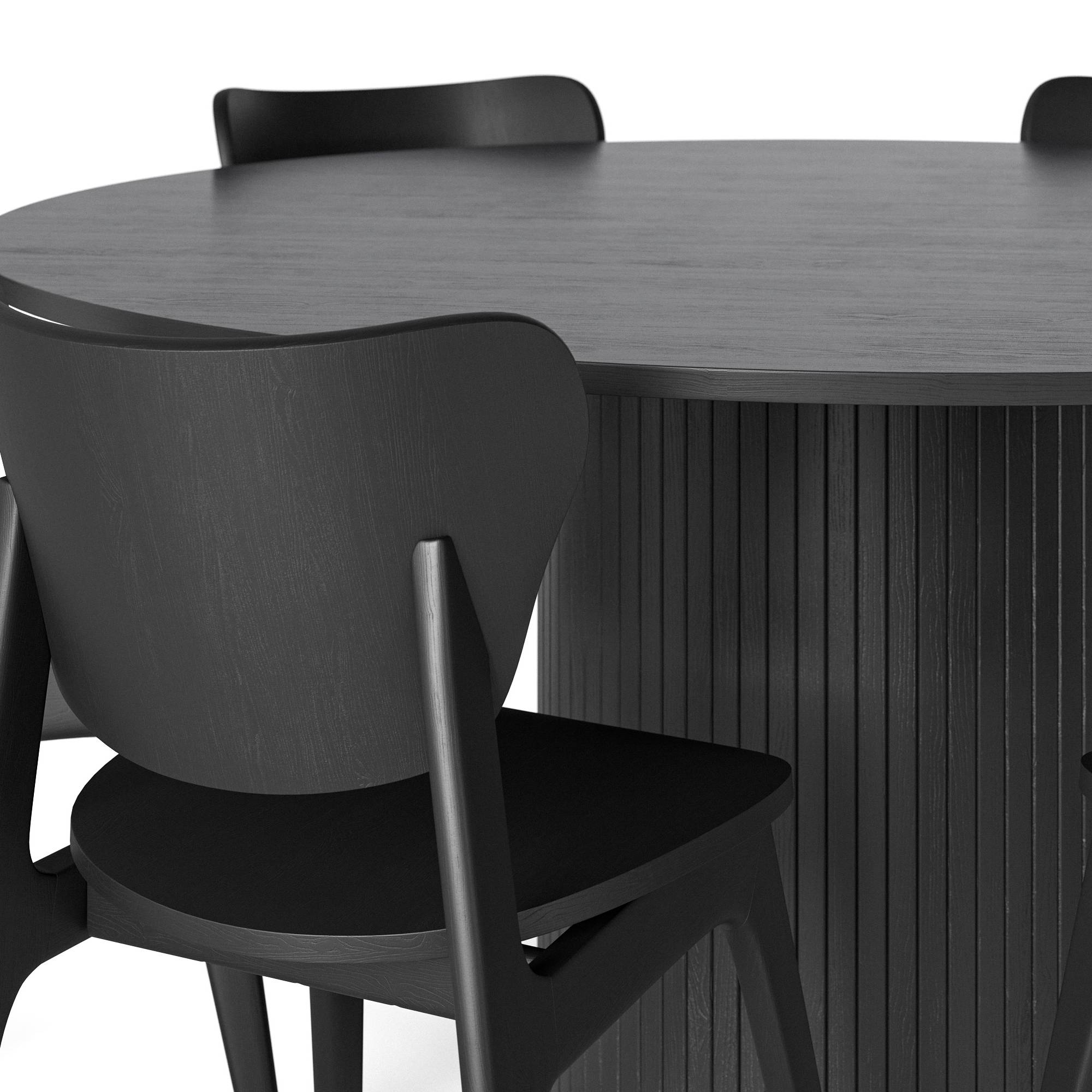 Matgrupp Bark Kopparbo Runt Matbord 150 cm med 6Jerup Matstol Svart