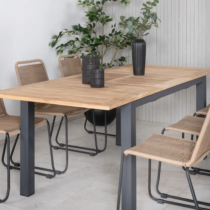 Panama Table 152/210 - Black/Teak+Lindos Stacking Chair - Bl Latte