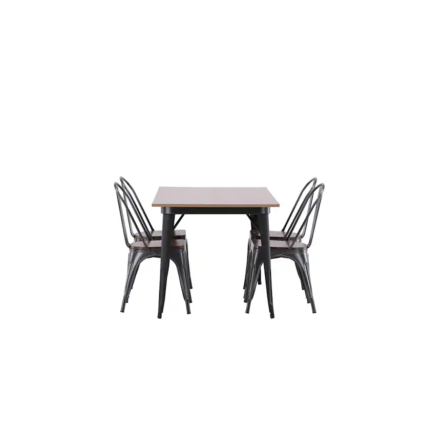Tempe Dining Table - Black / Walnut MDF +Tempe Dining Chair Mörkgrå/Ek