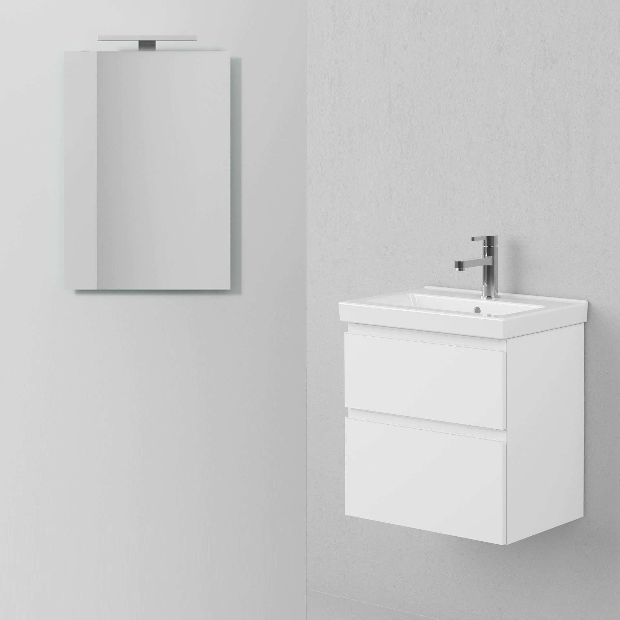 Möbelpaket INR Viskan Grip med Spegel Feel, Grepplist och Tvättställ med 2 lådor