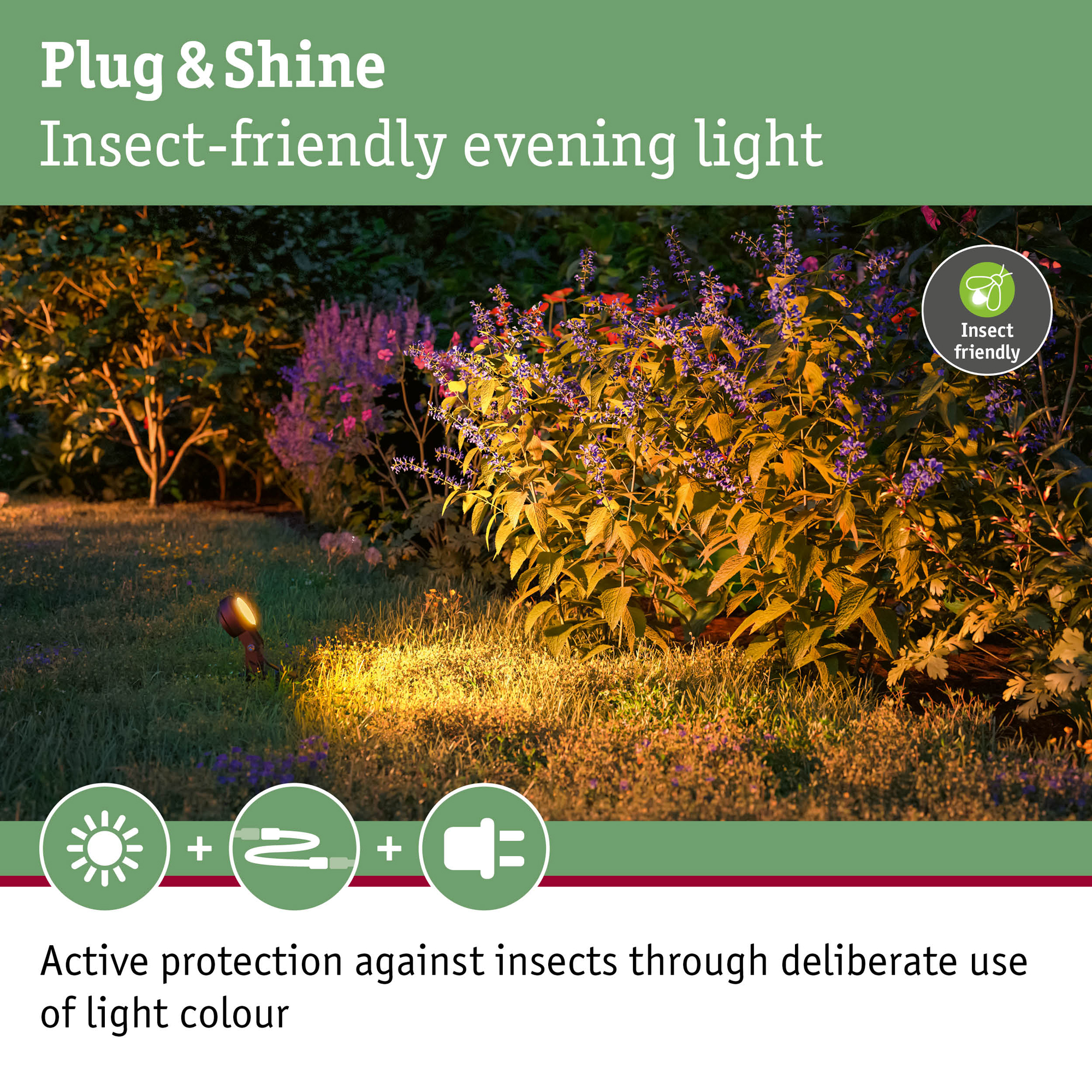Spotlight Paulmann Sting Plug & Shine LED IP67 24V 3-pack med Kabel och Transformator Ljus: Gold Light (insektsvänlig)