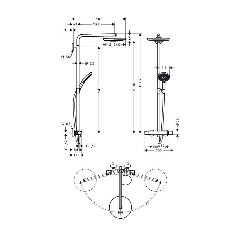 Duschset Hansgrohe Raindance Select S 240 2-jet Showerpipe Vit/Krom