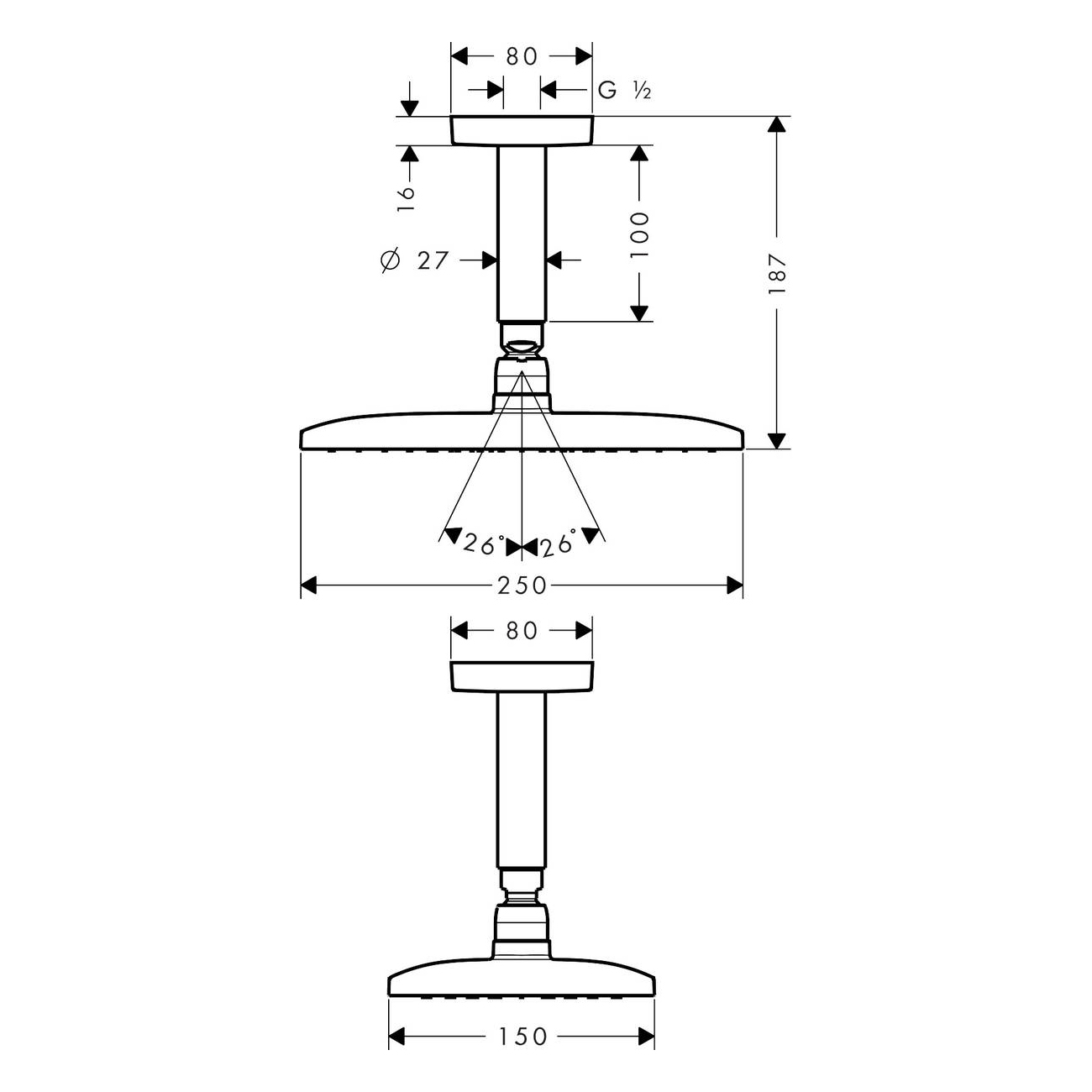 Huvuddusch Hansgrohe Raindance E 240 för Tak