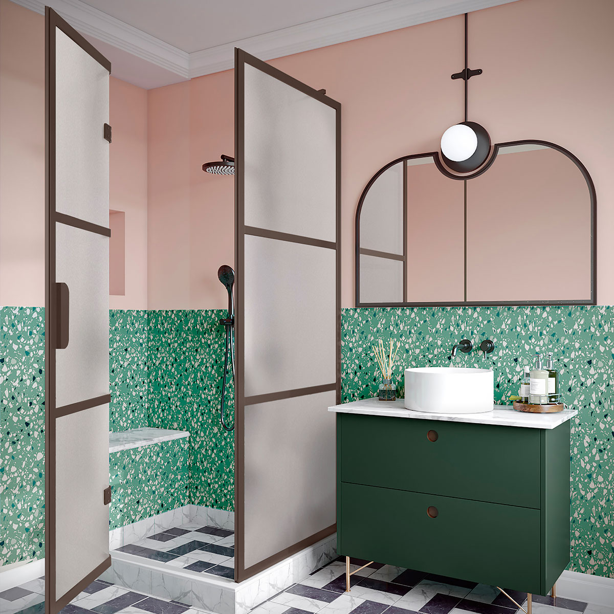 Duschhörn Hietakari Bläk 888 Tokyo Fast Vägg och Vikbara Dörr