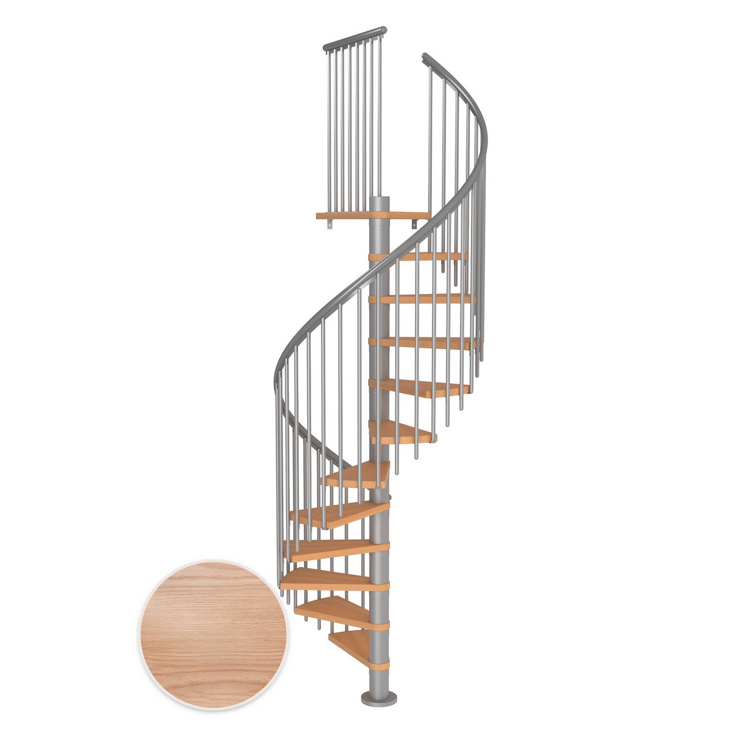 MONTREAL ek multiplex pearl grey CLASSIC4 13T Ø120 Pearl Grey, D: 1200 mm, Golv till golv höjd: 2870-3290 mm, 13+1 steg