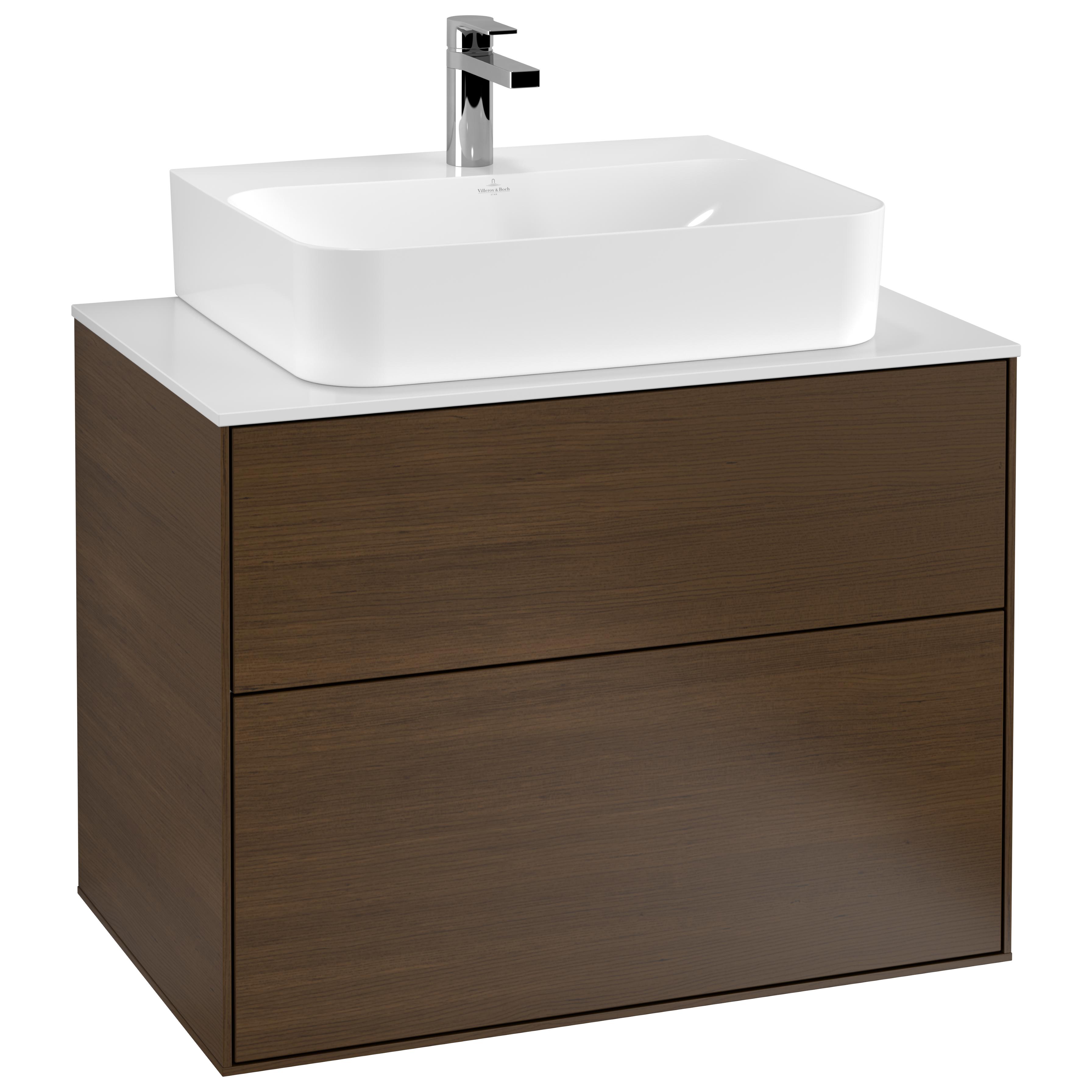 Tvättställsskåp Villeroy & Boch Finion F09100GN Valnötsfanér, B: 800 mm med bänkskiva i Mattvitt glas
