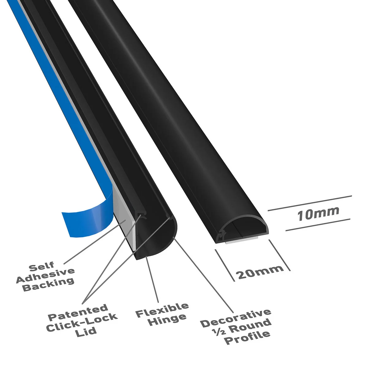 Kabelkanalsats D-LINE 20x10mm Självhäftande Svart för Kabelordning