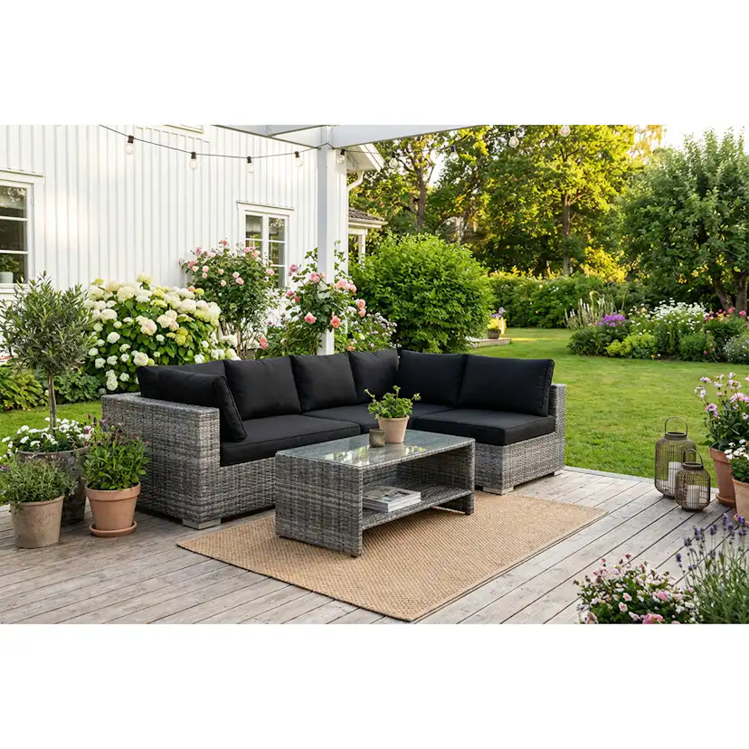 Loungegrupp Comfort Garden Bahamas utomhus loungegrupp 5-sits med vändbar schäslong och bord med hylla