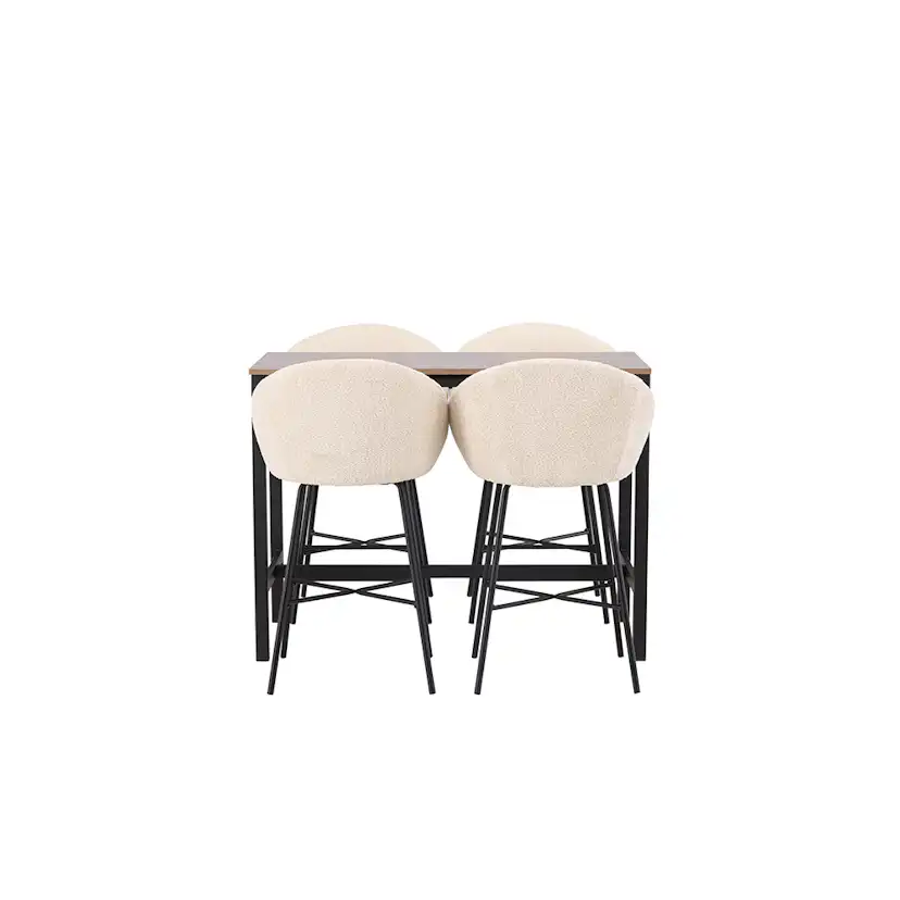 Camden Bar Table - Walnut / Walnut MDF +Velvet Bar Chair - B Valnöt/Vit
