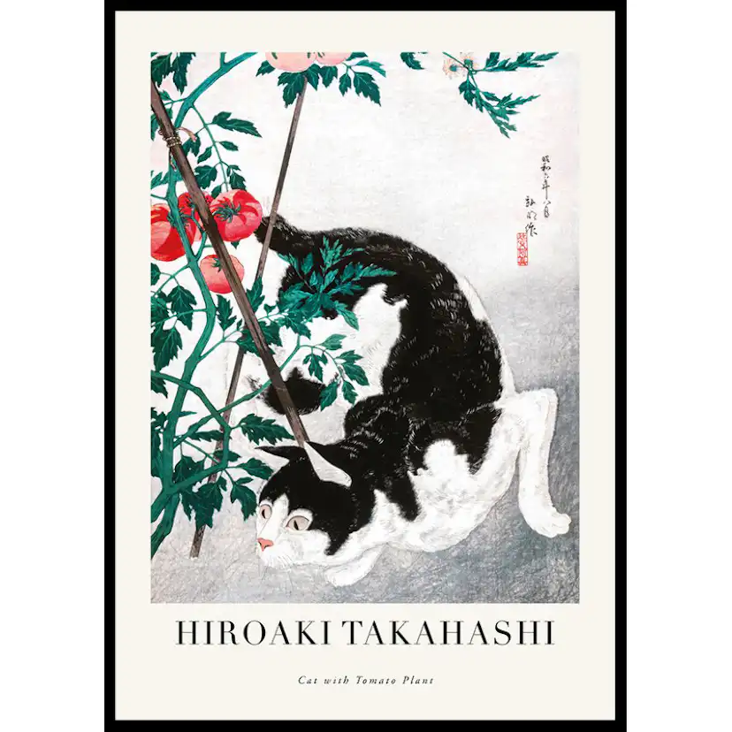 Cat With Tomato Plant By Hiroaki Takahashi 50x70 50x70 cm