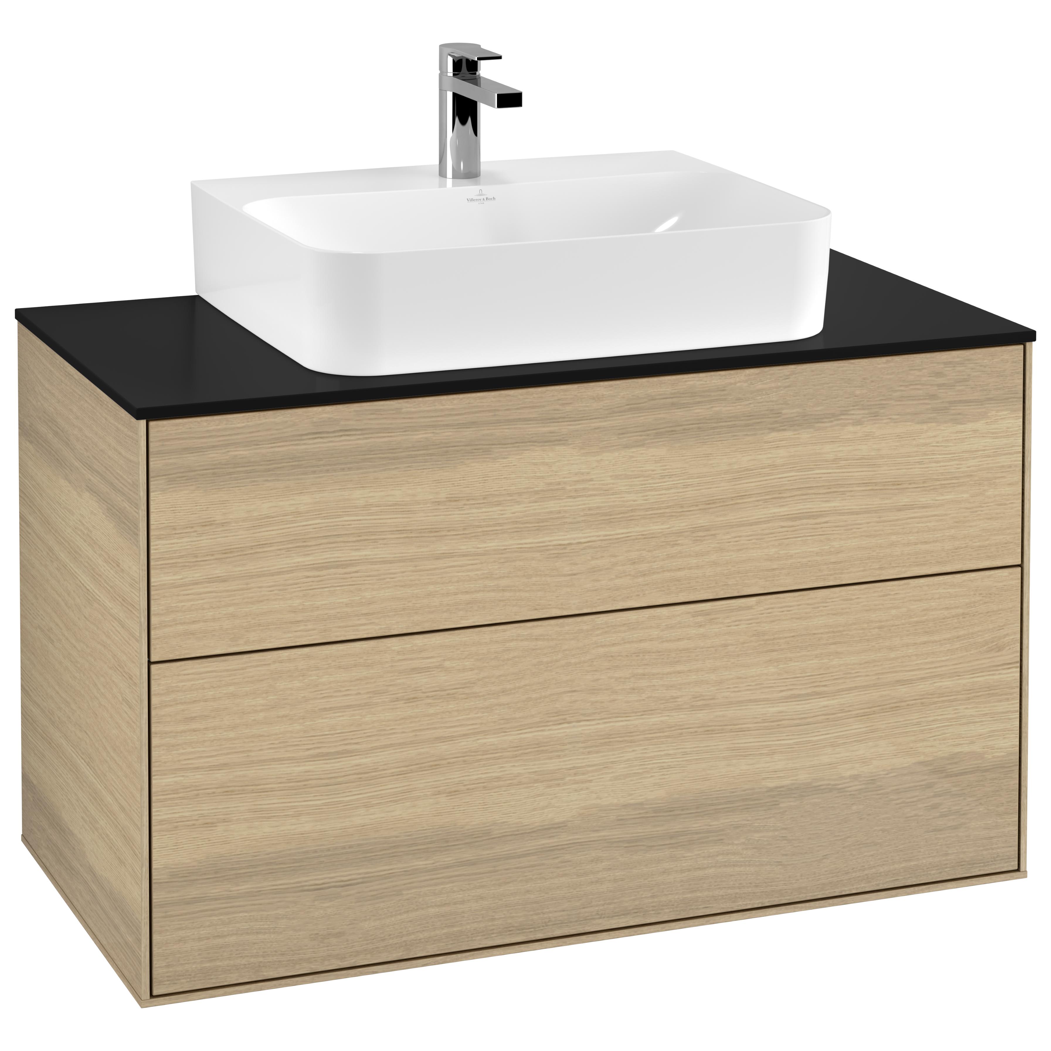 Tvättställsskåp Villeroy & Boch Finion F10200PC Ekfanér, B: 1000 mm med bänkskiva i Mattsvart glas