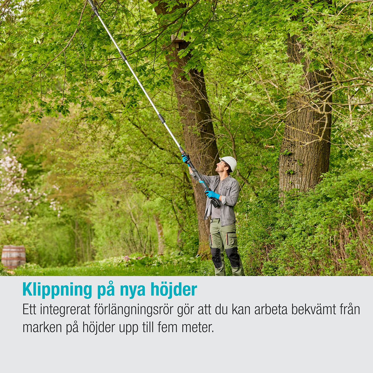 Teleskopisk Stångsax Gardena HighCut 360 Batteri P4A Komplett med Batteri och Laddare