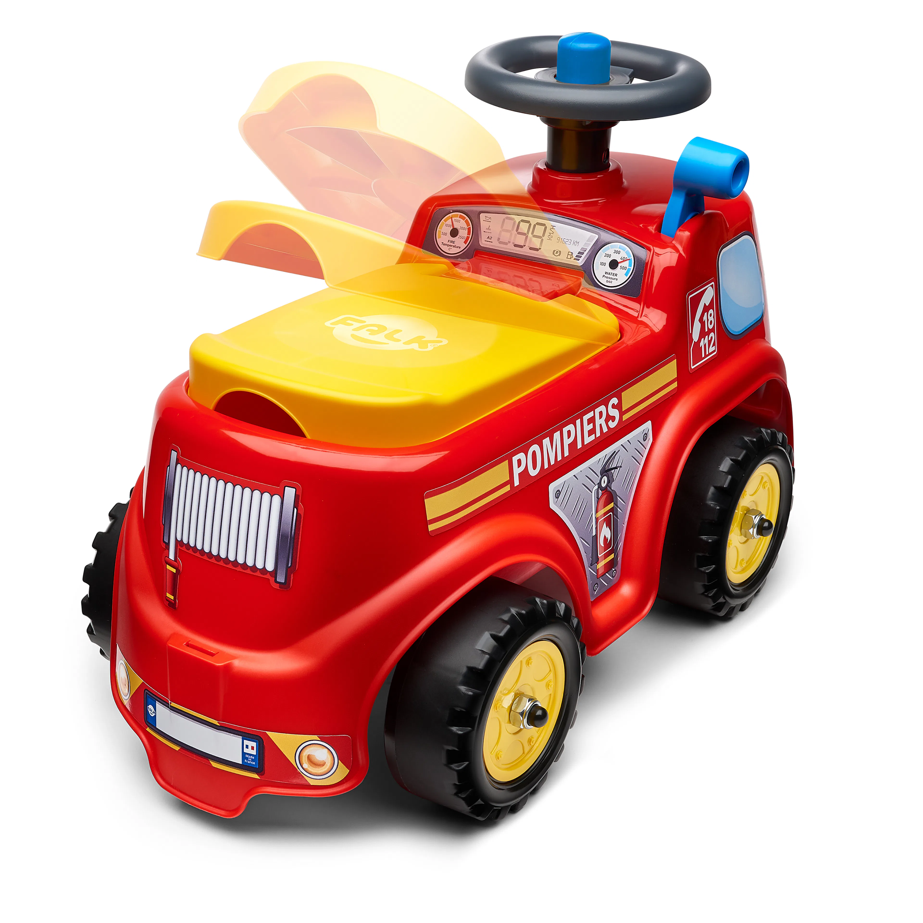 Sparkbil FALK Brandbil ride-on med förvaringsutrymme, ratt och tuta