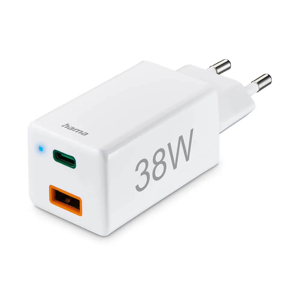 Miniladdare HAMA USB-C + USB-A Qualcomm 3.0 38W Vit