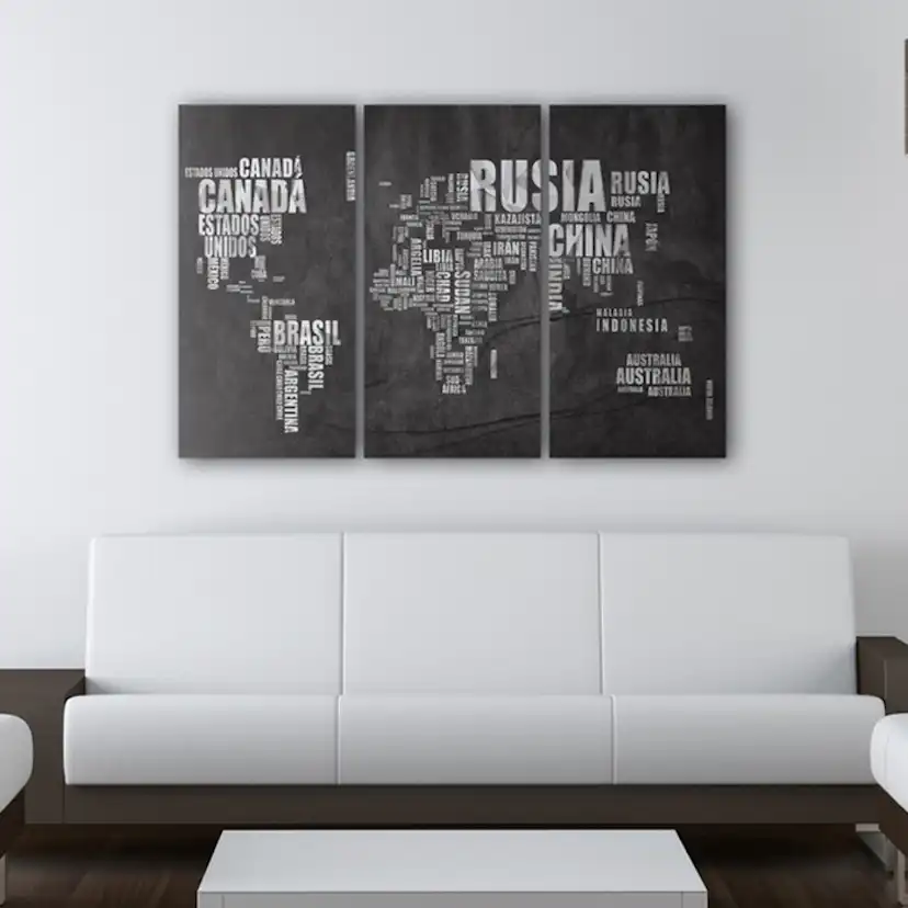 Tavla Arkiio Karta Över Världen Spanska Språket Triptych