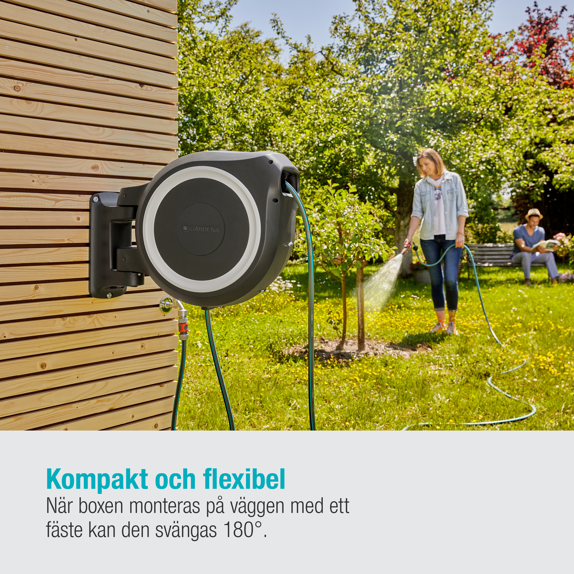 Väggslangbox Gardena RollUp L Vit 30m med Extra Munstycke - Perfekt för Vattenslang & Trädgårdsslang