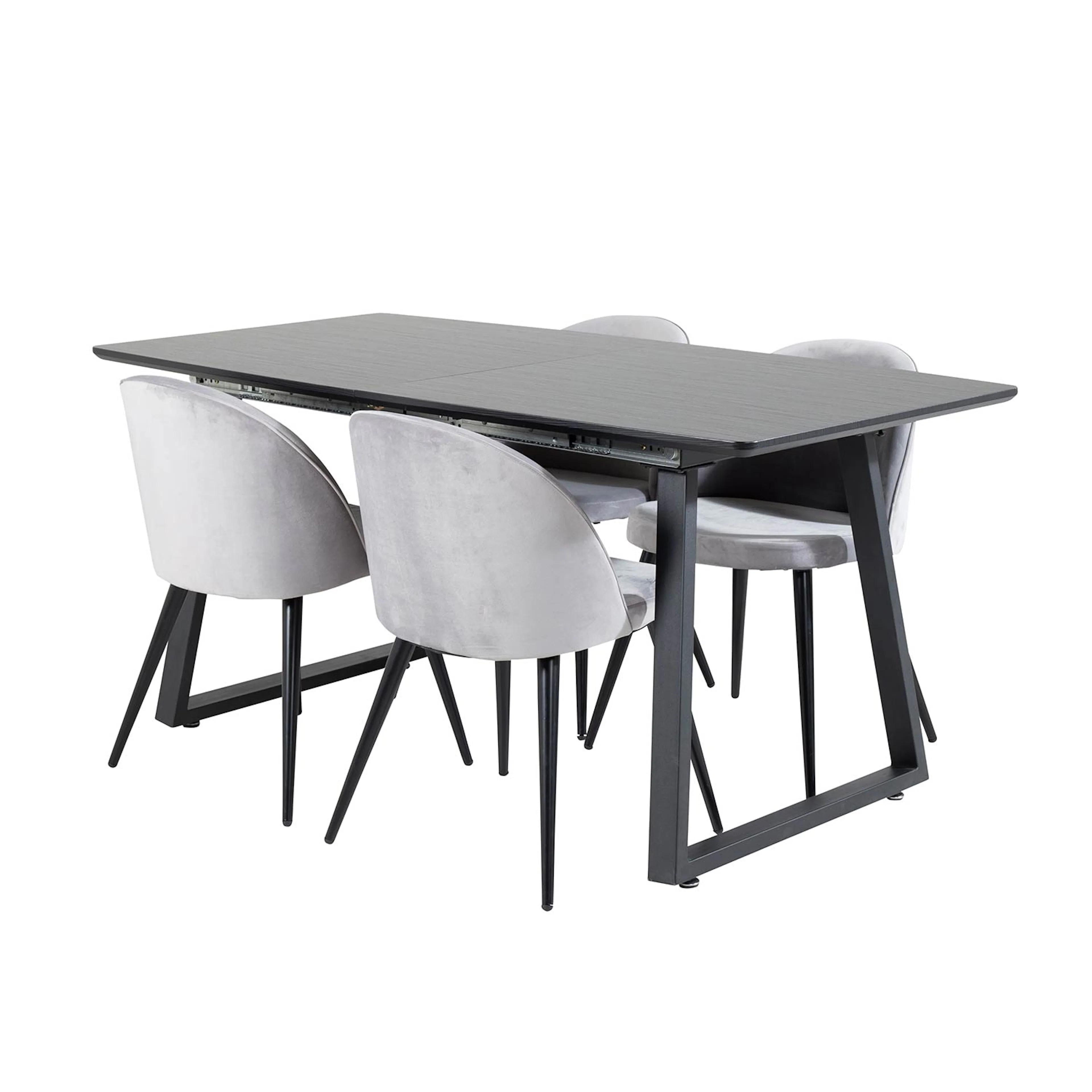 Inca Extentiontable - Black top /+Velvet Chair / Black_4 Svart/Ljusgrå
