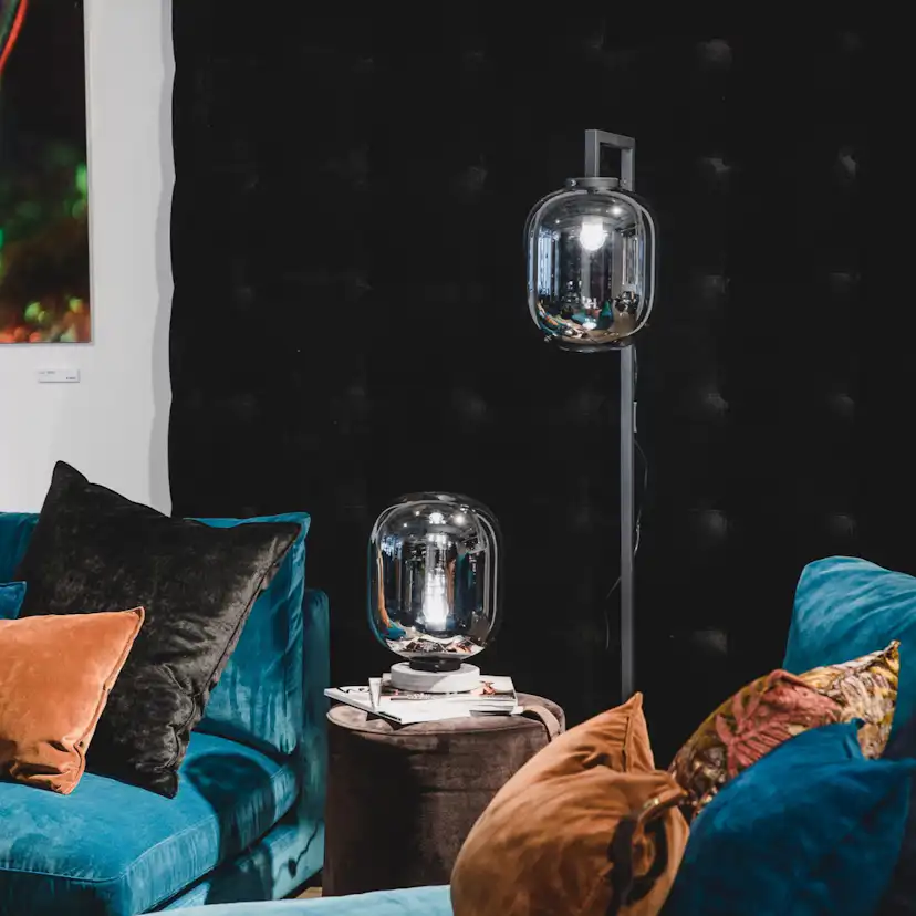 Golvlampa By Rydéns Leola H150 cm Svart Marmor/Rökgrå