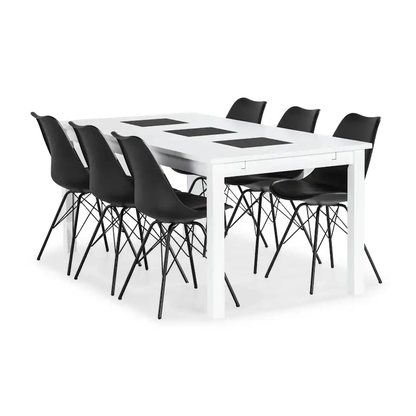Matgrupp Basic Home Jasmin Rektangulärt Matbord 180-270 cm Förlängningsbart med 6 Shell Matstol