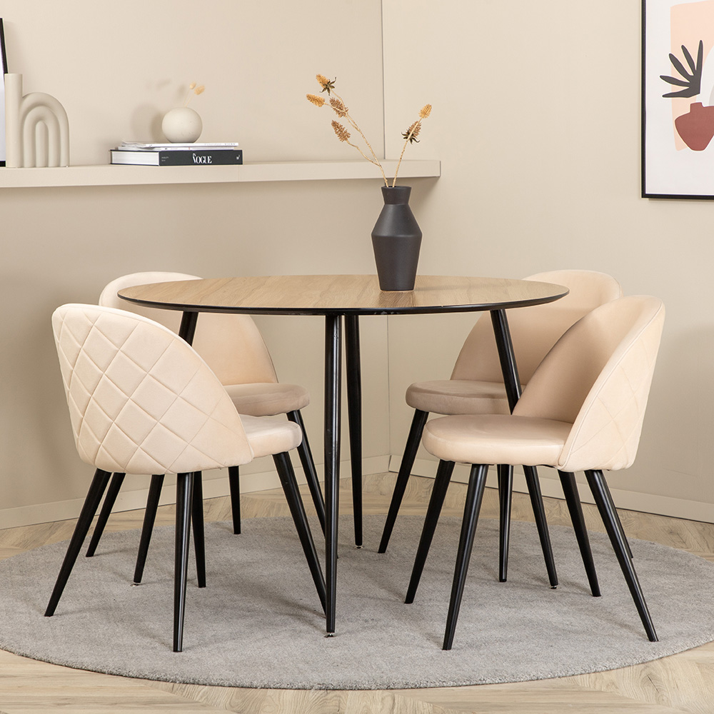 Silar Dining Table - Round 100 cm - "Wood Look" Melamine / B Natur/Svart