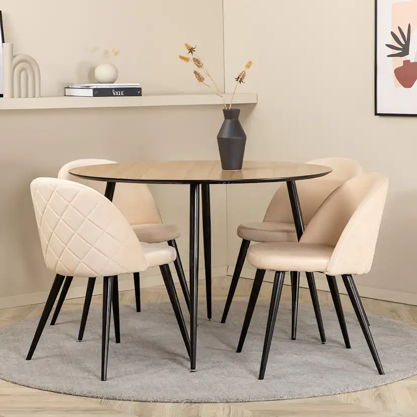 Silar Dining Table - Round 100 cm - "Wood Look" Melamine / B Natur/Svart