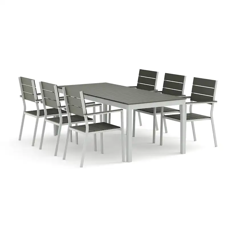 Trädgårdsgrupp Comfort Garden Tunis utomhus matgrupp förlängningsbart 205/305x90 cm med 6 Tunis stapelstolar