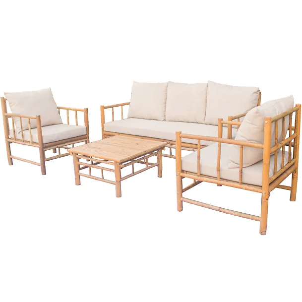Loungegrupp Lyfco Lovön Utemöbler i Bambu med Dynor, Beige
