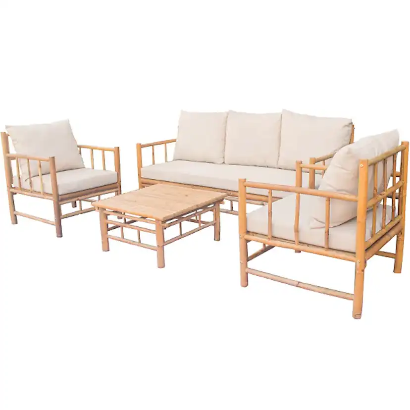Loungegrupp Lyfco Lovön Utemöbler i Bambu med Dynor, Beige
