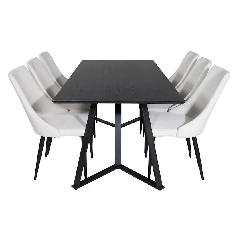 Marina Table - Black top /Leone Chair - Beige / Black_6 Svart/Beige