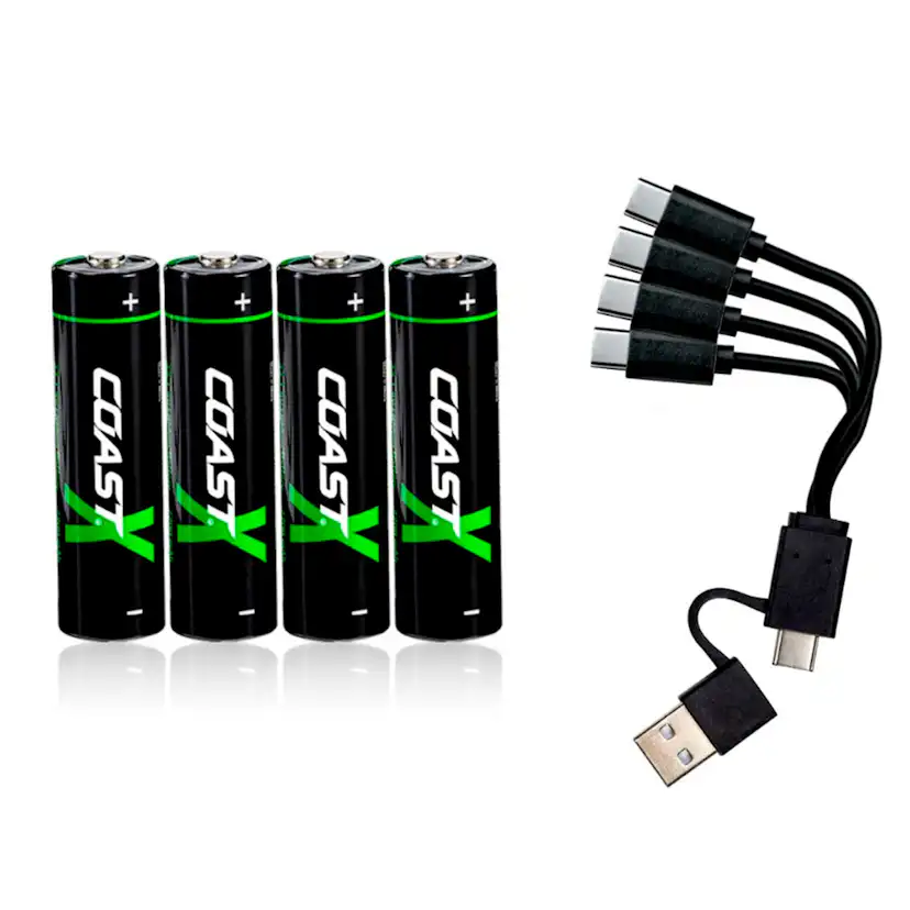 Batteri Coast Uppladdningsbara AA 1,5V 2400 mAh 4-pack inkl Laddningskabel