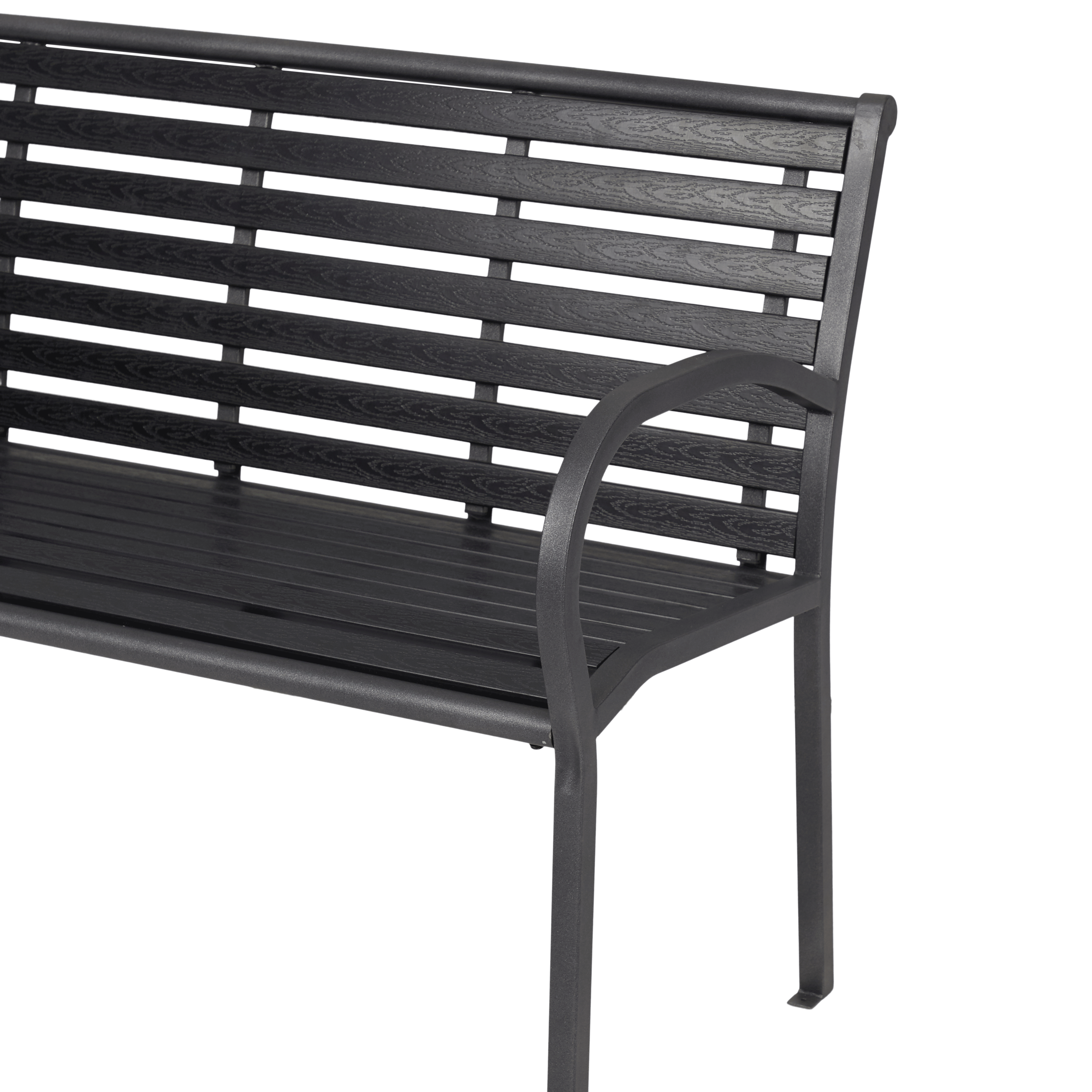 Trädgårdsbänk Outfit 124x60 cm, Bänk Utomhus i Svart Metall och Polywood