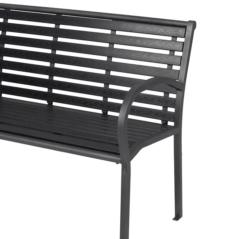 Trädgårdsbänk Outfit 124x60 cm, Bänk Utomhus i Svart Metall och Polywood