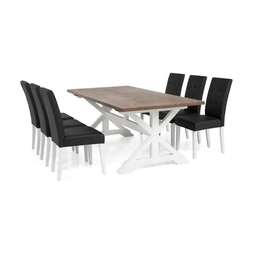 Matgrupp Bloomington Lyon Rektangulärt Matbord 200-290 cm Förlängningsbartt med 6 Viktor Matstol