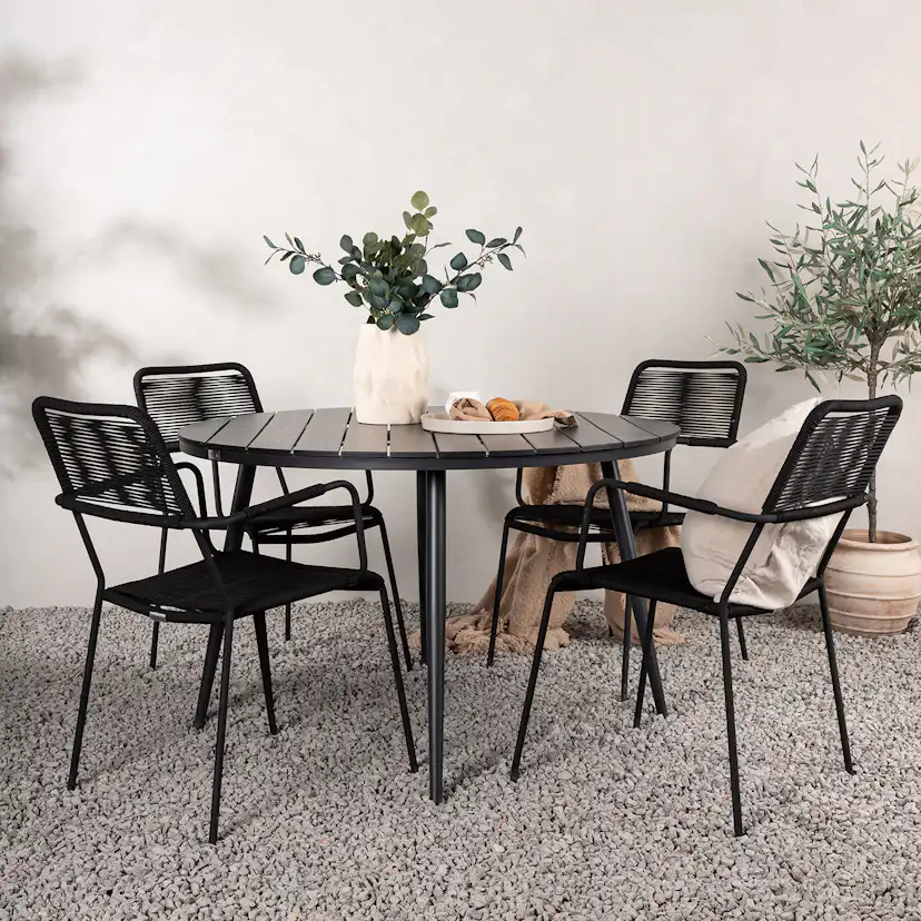 Matgrupp Venture Home Break Ø120 med 4 Lindos Karmstolar