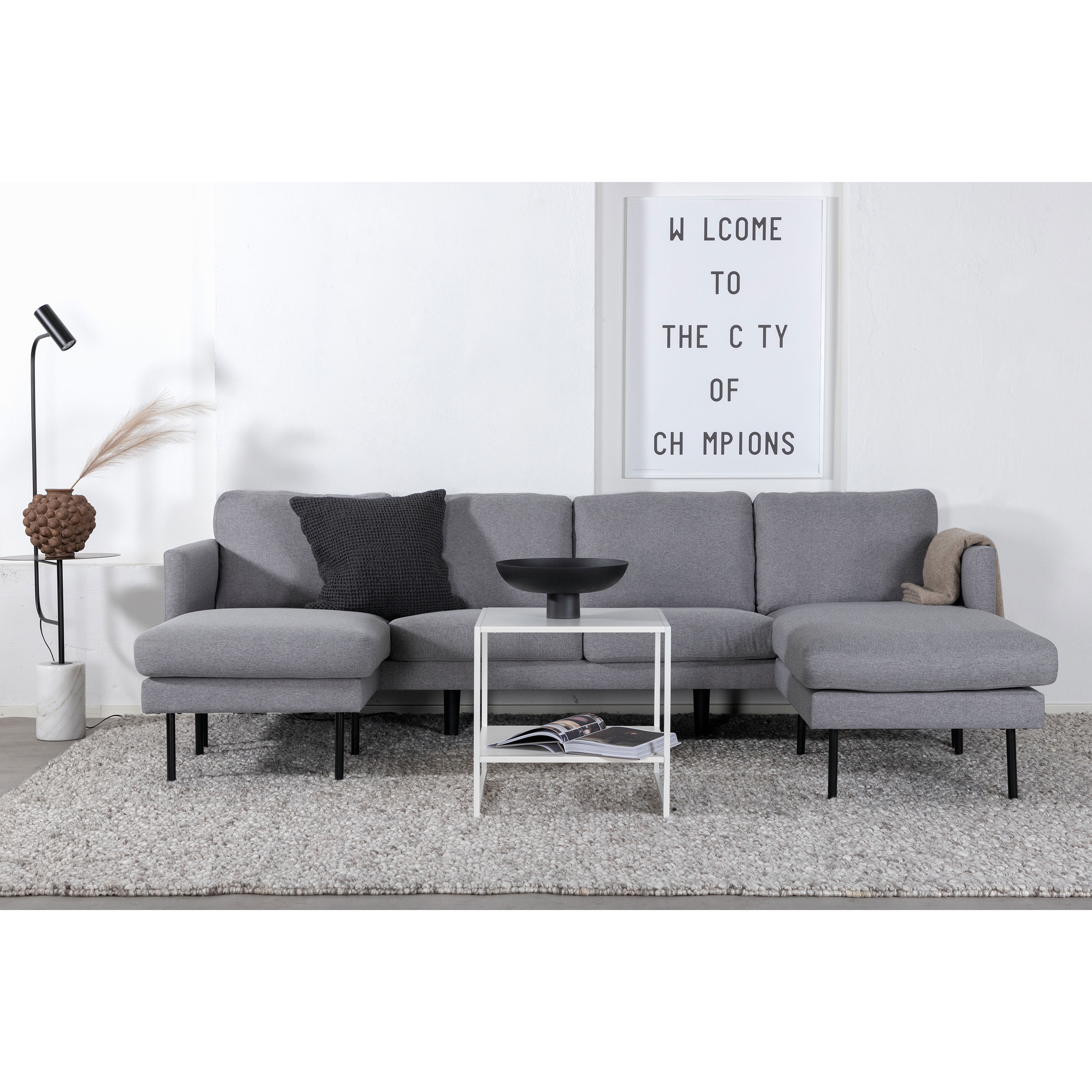 Zoom U-Sofa - Black / Steel Grey Fabric Grå