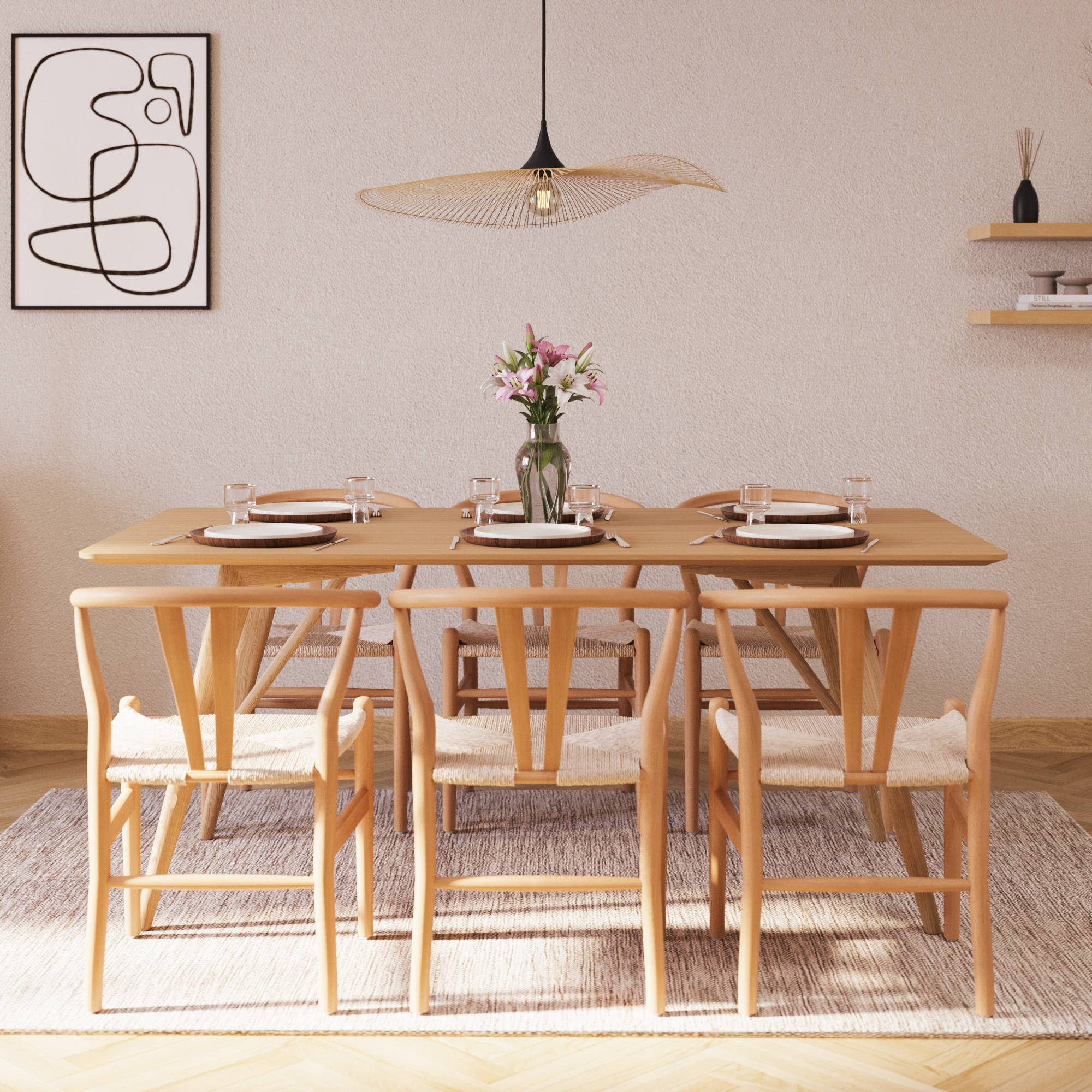 Matgrupp Bark Jerup Rektangulärt Matbord 180 cm med 6Dastoori Matstol